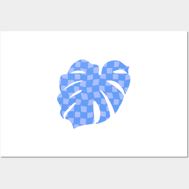 Checker Board Monstera Leaf - blue and periwinkle Wall Art by JuneNostalgia